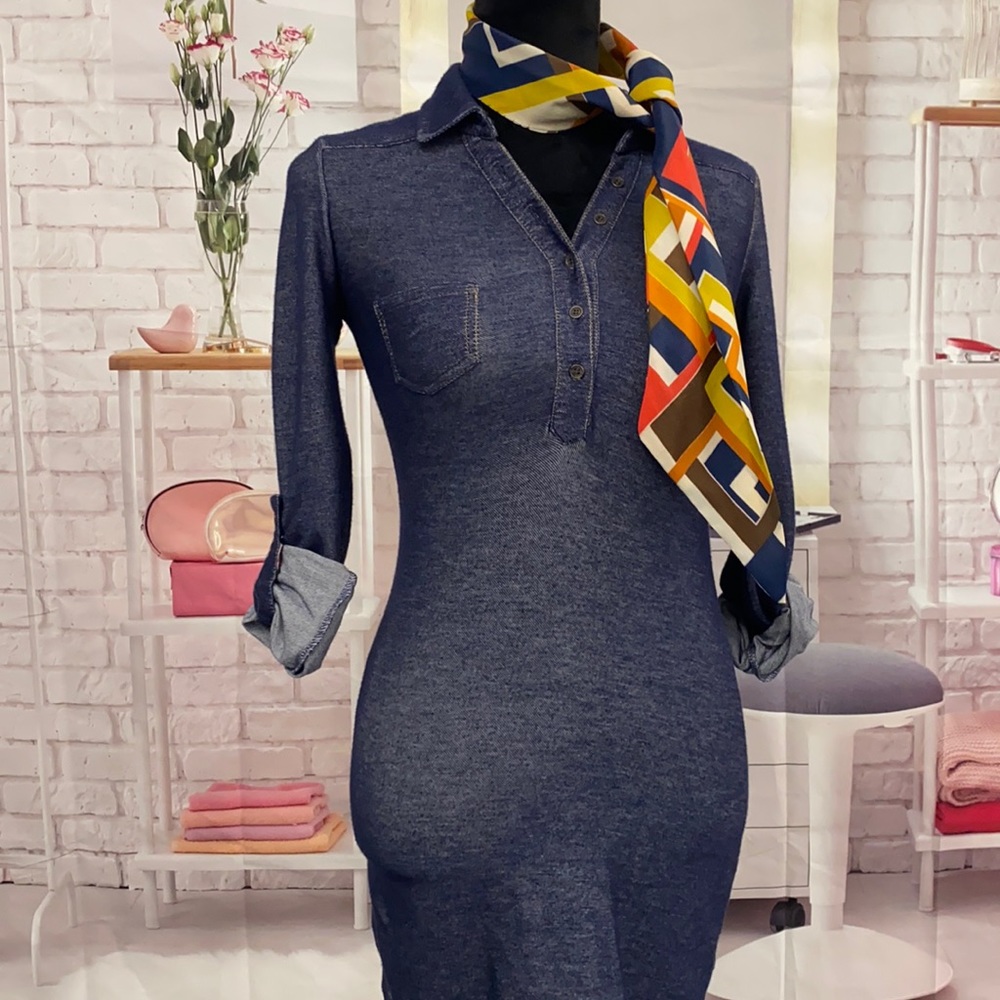 Wild and Free Denim Look Stretch Dress Size Small.   Scarf not included